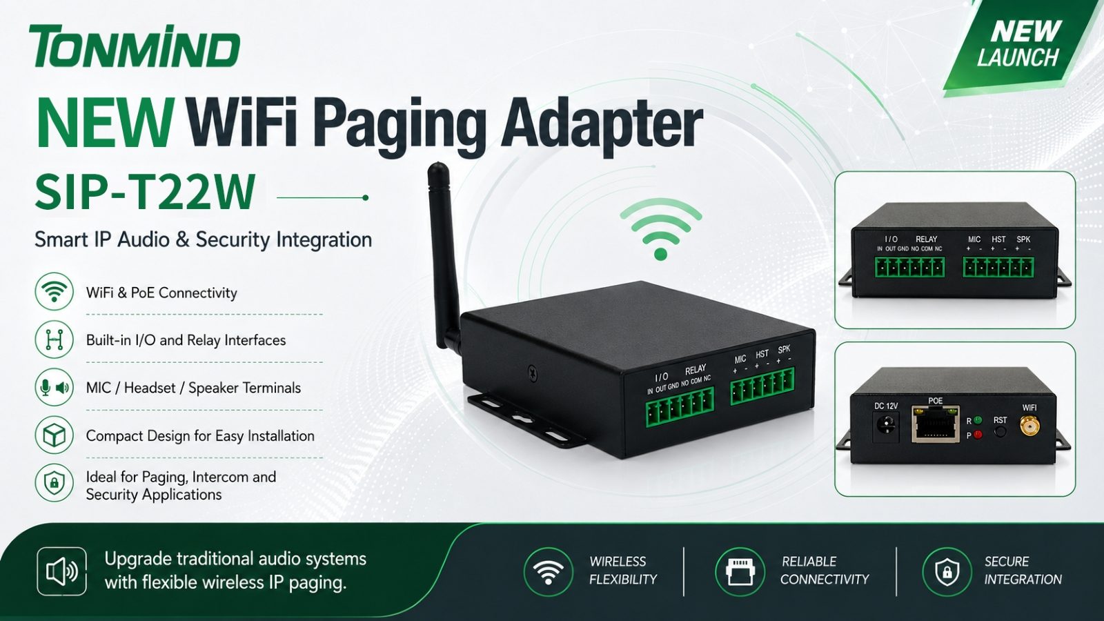 Tonmind lance un nouvel adaptateur de radiomessagerie WiFi pour les applications audio IP et de sécurité intelligentes